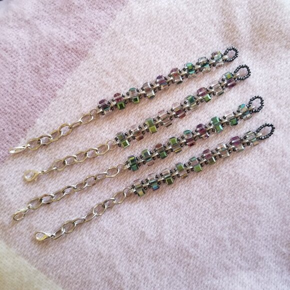 New handmade woven crystal bracelet with iridescent crystal cube beads - Picture 7 of 10